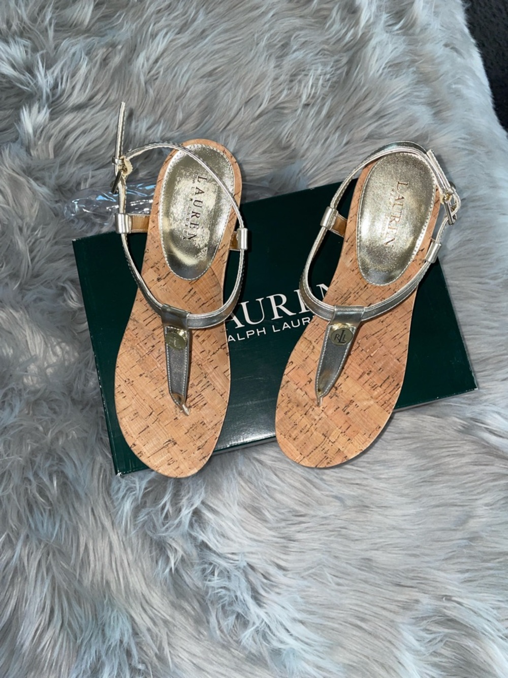 Ralph Lauren Metallic Gold Cork Thong Sandals